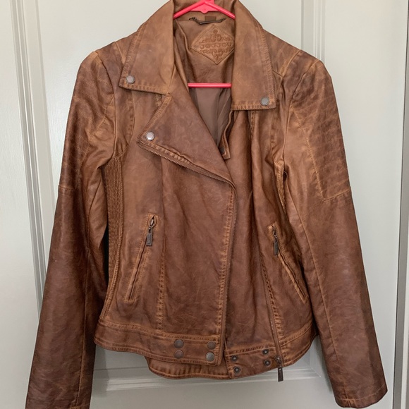 Faux Brown Fitted Leather Jacket - Picture 1 of 3